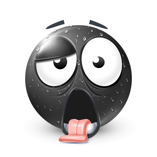 Black emoji with tired eyes and a worn-out face.