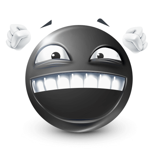 Black emoji with a big happy smile and raised hands cheering.