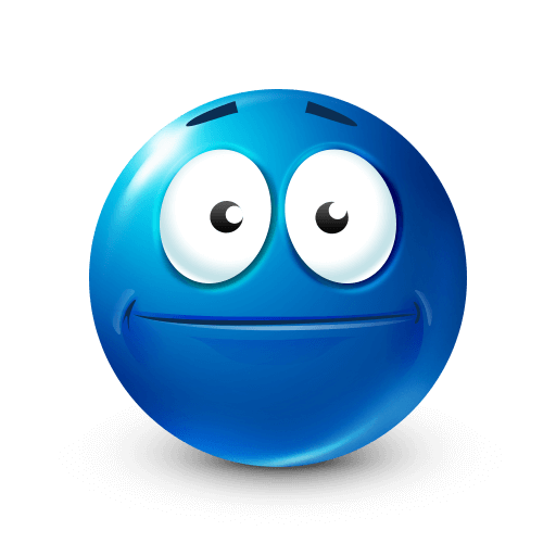 Blue emoji with a blank and simple smile









