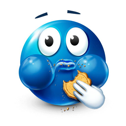 Cookie-eating blue emoji
