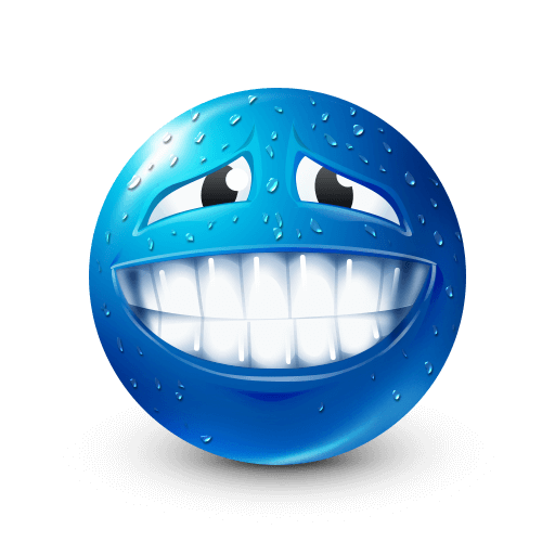Blue emoji with sweat
