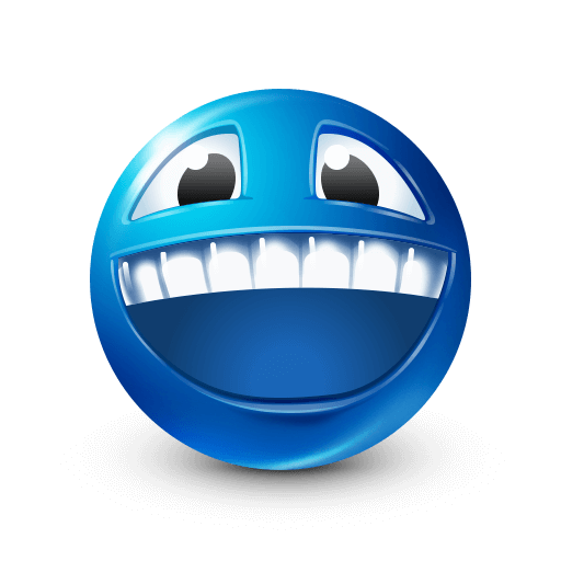 Smiling blue emoji with a big happy grin