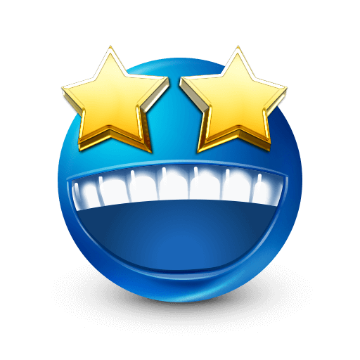 Blue emoji with starry eyes showing amazement