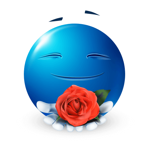 Blue emoji giving a rose with love









