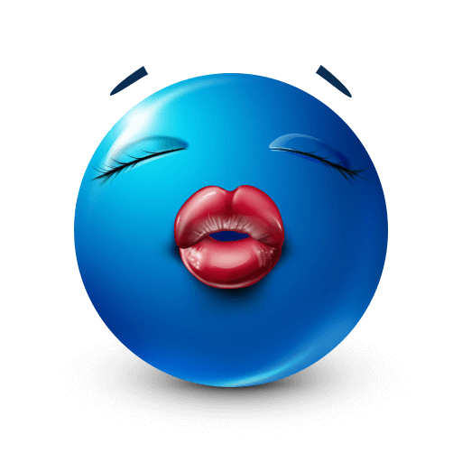 Blue emoji with red lips giving a kiss