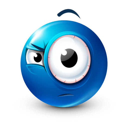 A blue emoji with wide, suspicious eyes.