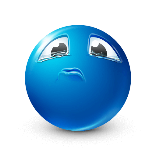 Blue emoji with teary eyes showing emotion









