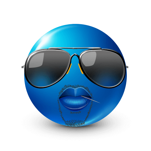 Blue emoji with glasses
