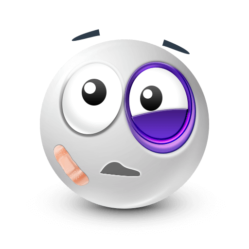 funny white emoji with black eye









